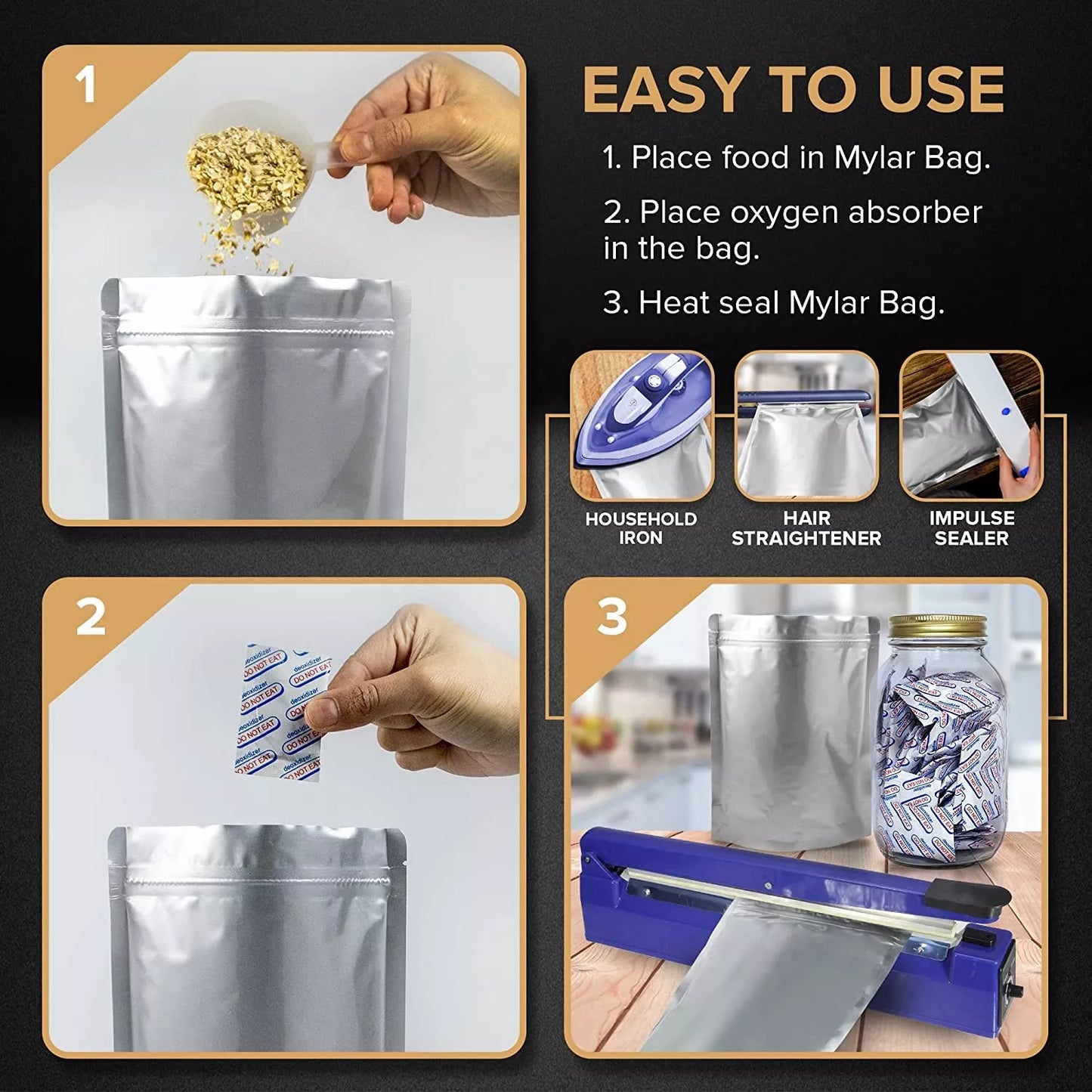 Stand Up Mylar Bags: 10×15×5cm - 25 Pack (Zip Lock)