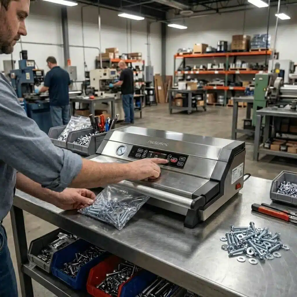 PreserVac VacBloke commercial vacuum sealer in a workshop